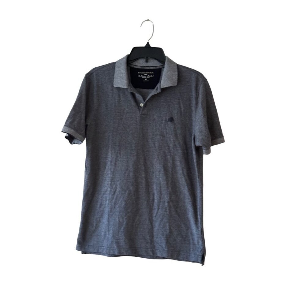 Banana Republic Organic Cotton Pique Polo Shirt Medium Blue Gray Slim Fit Sz M